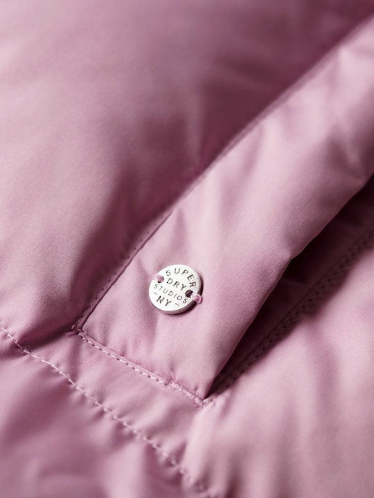 Superdry Lang Damen Puffer Jacke für Winter Rosa