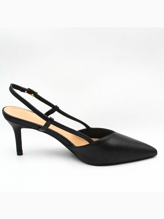 Plato Black Medium Heels with Strap