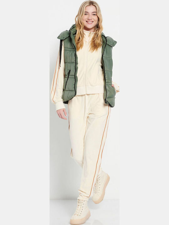 Women's Short Puffer Jacket for Winter with Hood Green