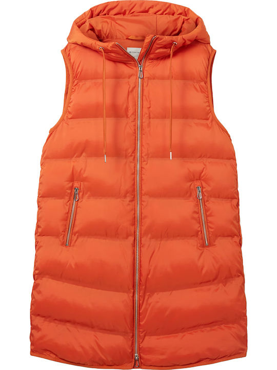 Lang Damen Ärmellos Puffer Jacke für Winter Orange