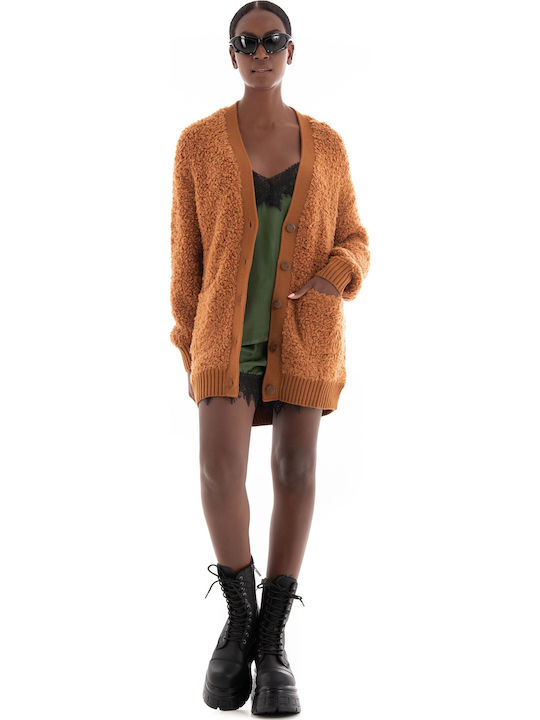 Gestrickte Damen Strickjacke mit Knöpfen Braun