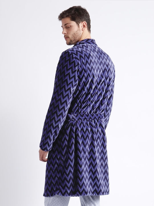 Admas Men's Winter Fleece Pajama Robe Blue