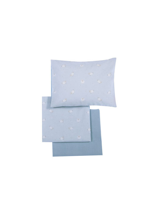 Nef-Nef Homeware Sweet Sheep Baby Sheets Set Crib Cotton Light Blue 120x170cm 3pcs