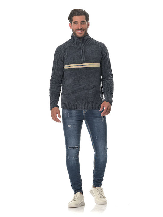 G Secret Men's Long Sleeve Sweater with Zipper Blue