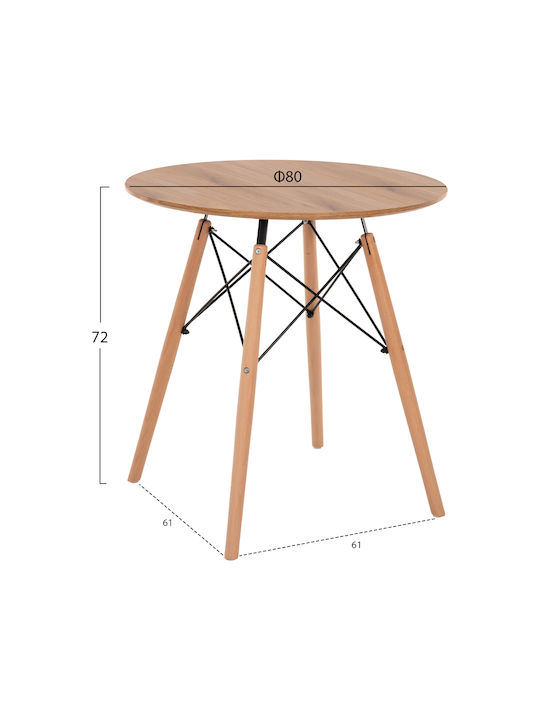 Minimal Round Table Kitchen Wooden Natural 61x61cm