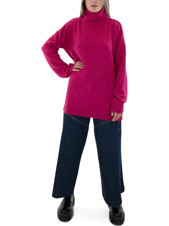 Damen Langarm Pullover Rollkragen Fuchsie