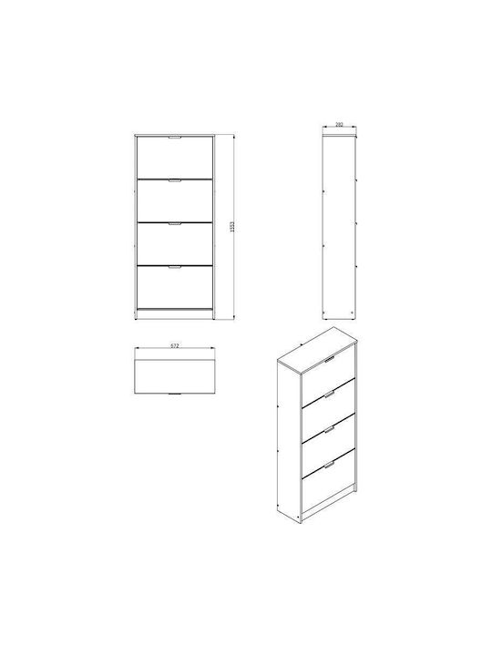 Holz Schuhschrank Hugo 24 mit 4 Regalen Braun L67xW28xH155cm