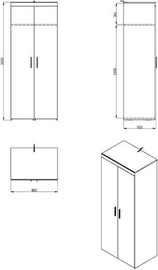 Doppeltür Kleiderschrank Arno 80x55x202cm