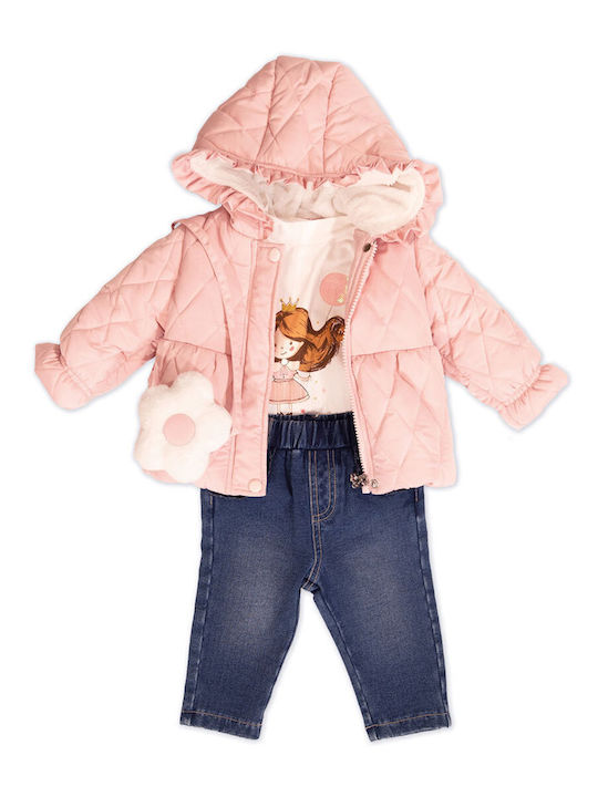 New College Kids Set with Pants & Jacket Winter 3pcs Pink