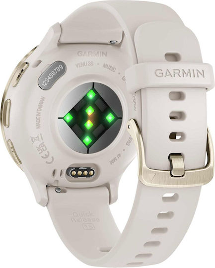 Garmin Venu 3S Stainless Steel 41mm Waterproof Smartwatch with Heart Rate Monitor (Soft Gold Stainless Steel Bezel with Ivory Case and Silicone Band)
