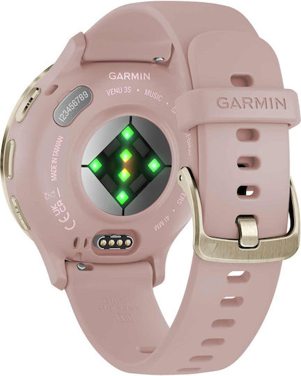 Garmin Venu 3S Stainless Steel 41mm Waterproof Smartwatch with Heart Rate Monitor (Soft Gold Stainless Steel Bezel with Dust Rose Case and Silicone Band)