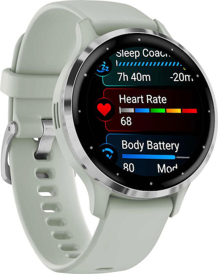 Garmin Venu 3S Stainless Steel 41mm Waterproof Smartwatch with Heart Rate Monitor (Silver Stainless Steel Bezel with Sage Gray Case and Silicone Band)