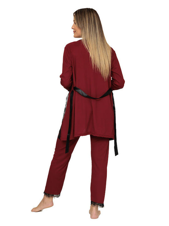 Damen-Pyjama-Set Bordeaux mit Spitze (20573)