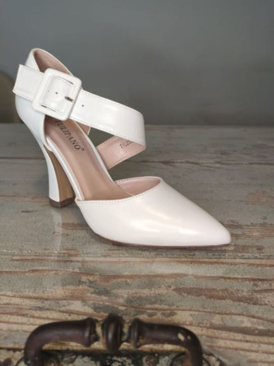 Sushi's Closet Synthetic Leather Pointed Toe White High Heels with Strap