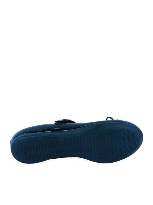 Balerini copii cu închidere Hoop & Loop Piele lăcuită Negre