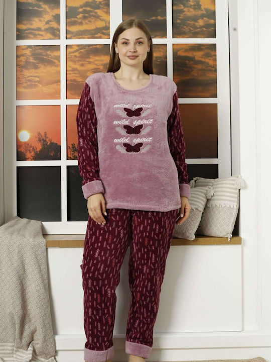 Lindros Winter Women's Pyjama Set Cotton Burgundy