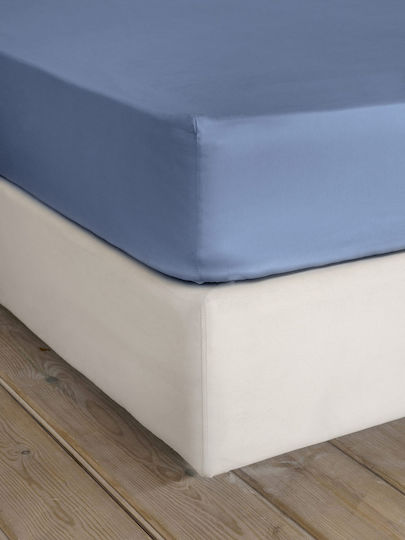 Nima Cearșaf King Size cu Elastic 185x205+35cm. Superior Albastru umbră