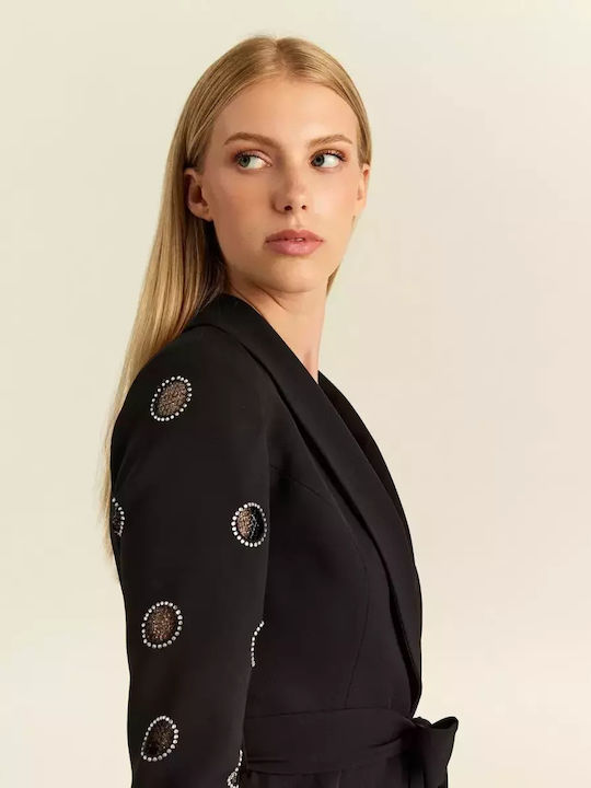 Forel Blazer pentru femei Cu talie Sacou Negru