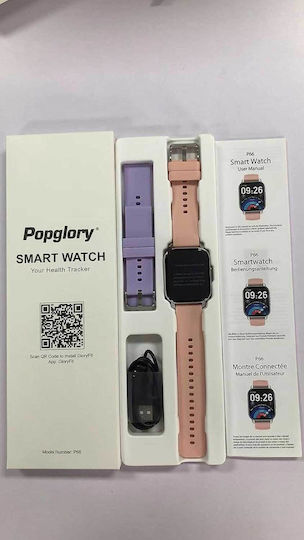 Popglory P66 Stainless Steel Smartwatch with Heart Rate Monitor (Purple / Pink)