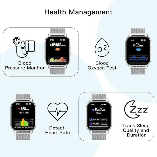 Popglory P66 Stainless Steel Smartwatch with Heart Rate Monitor (Silver / Grey)