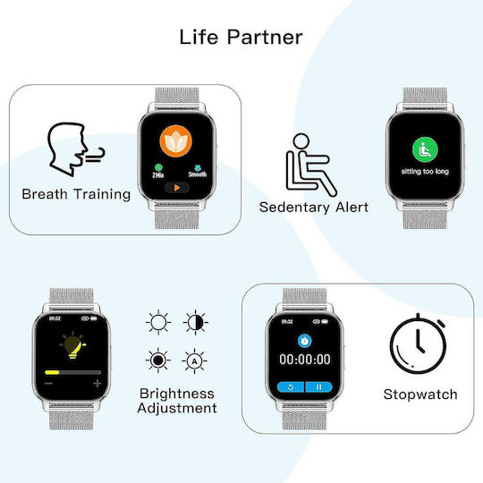 Popglory P66 Stainless Steel Smartwatch with Heart Rate Monitor (Silver / Grey)