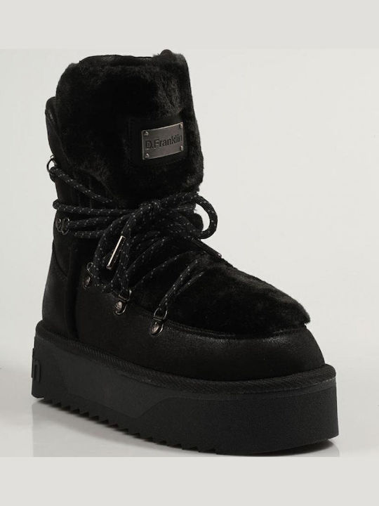 Synthetic Leather Snow Boots with Rubber & Fur Black