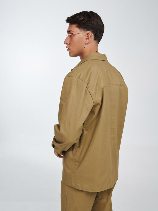 Μακρυμάνικo Overshirt σε Κανονική Γραμμή Μπεζ