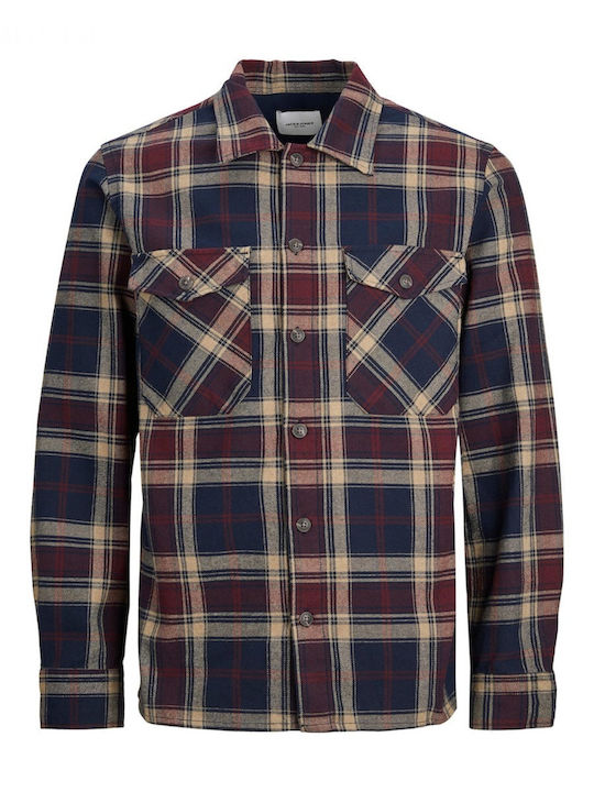 Long Sleeve Flannel Overshirt Regular Fit Checked Burgundy