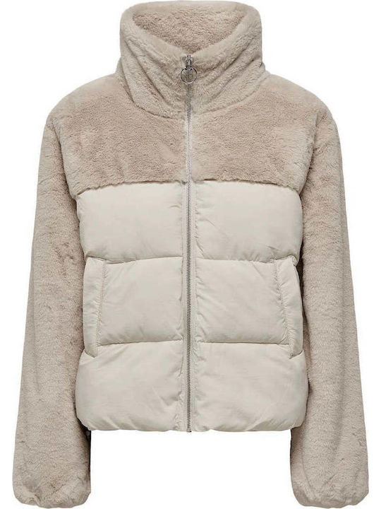 Късо Дамско Puffer Якето за Зима Екру
