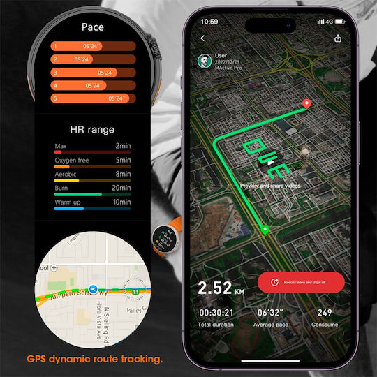 Microwear 9 ULTRA Pro Smartwatch με Παλμογράφο (Silver / Orange)