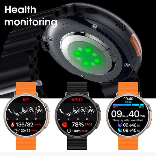 Microwear 9 ULTRA Pro Smartwatch με Παλμογράφο (Silver / Orange)
