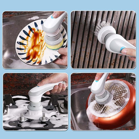 Plastic Rotating Cleaning Brush with Handle White