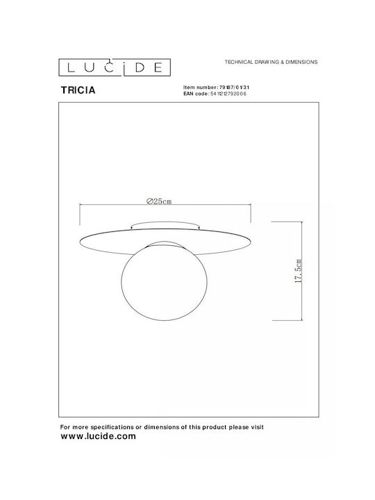 Lucide Lightning Ceiling Mount Light 25cm White with Socket E27