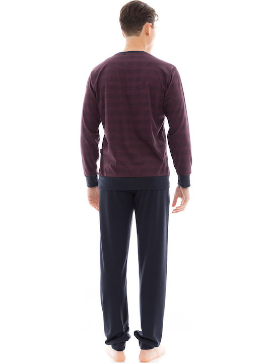 Pink Label Men's Winter Checked Pajamas Set Burgundy