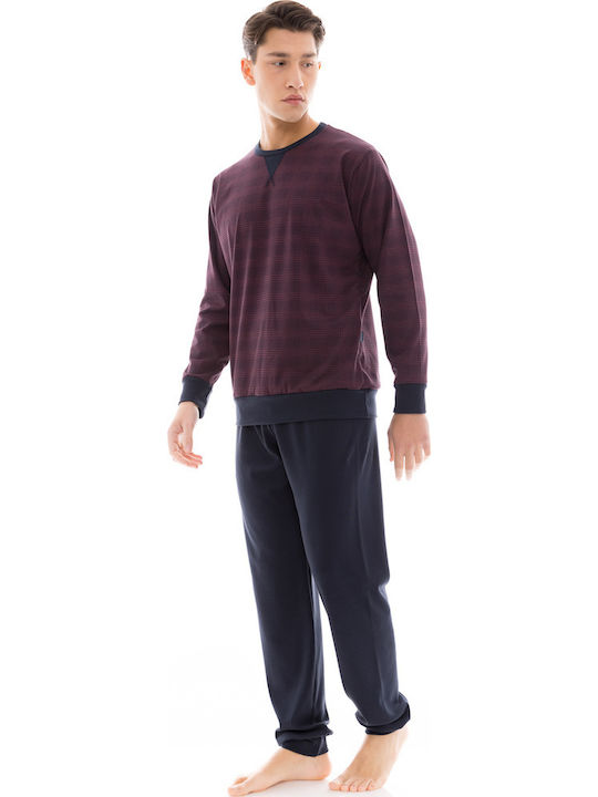 Pink Label Men's Winter Checked Pajamas Set Burgundy