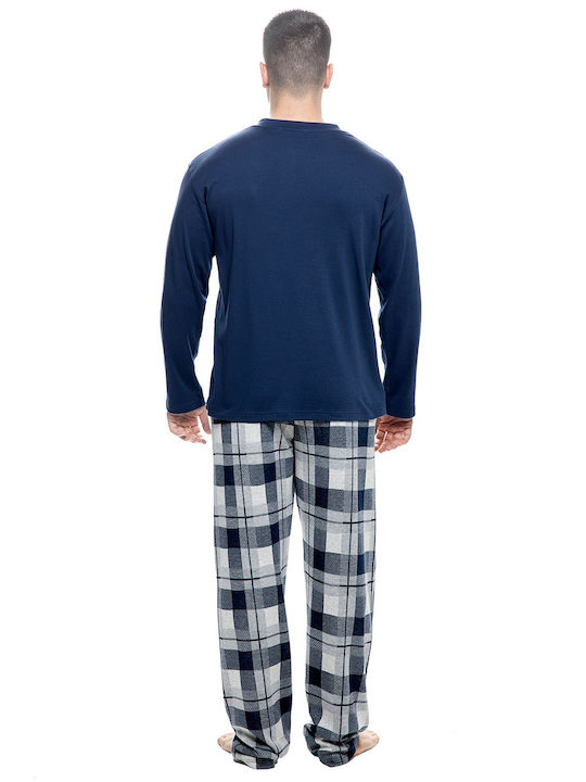 Zaboo Men's Winter Checked Pajamas Set Navy Blue