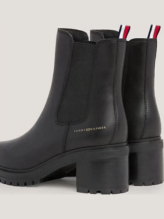 Leder Damen Chelsea Stiefeletten mit mittlerem Absatz Schwarz