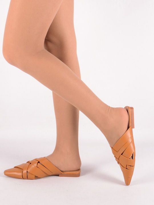 Flat Δερμάτινα Mules σε Καφέ Χρώμα