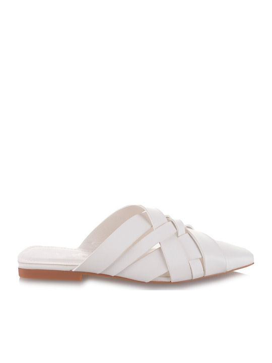 Flat Δερμάτινα Mules σε Λευκό Χρώμα
