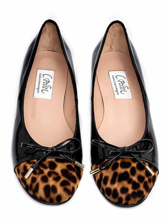 Anatomic Patent Leather Leopard Ballerinas Black