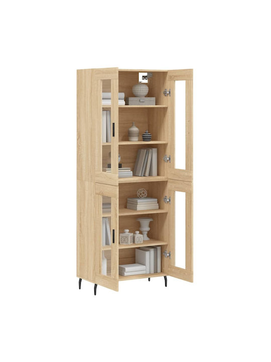 Wall Living Room Display Cabinet made of Particle Board with Glass Beige 34x180cm