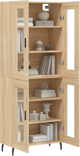 Hängende Wohnzimmer-Vitrine aus beiger Spanplatte mit Glas 34x34x180 cm