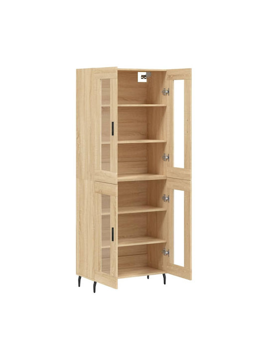 Wall Living Room Display Cabinet made of Particle Board with Glass Beige 34x180cm