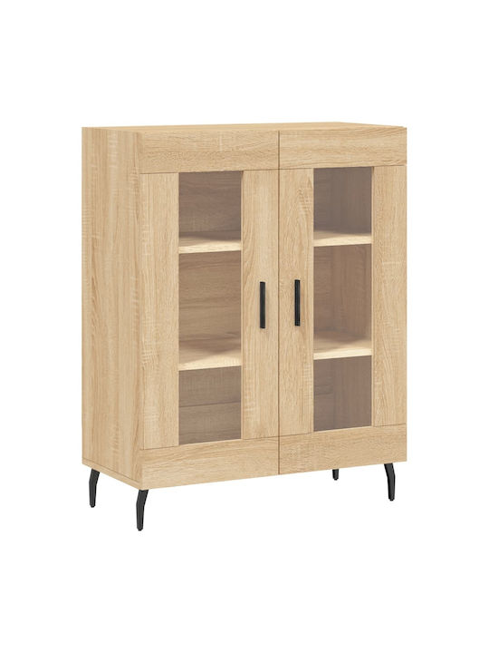 Wall Living Room Display Cabinet made of Particle Board with Glass Beige 34x180cm
