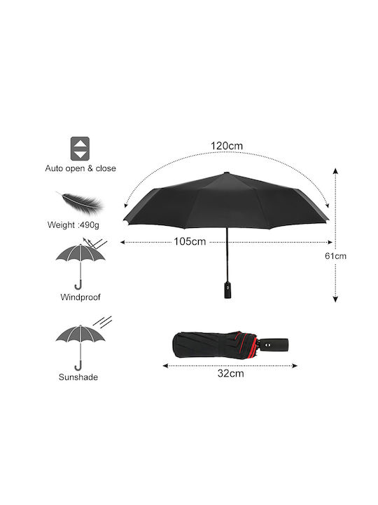 Roxxani Automat Umbrelă de ploaie Compact Neagră