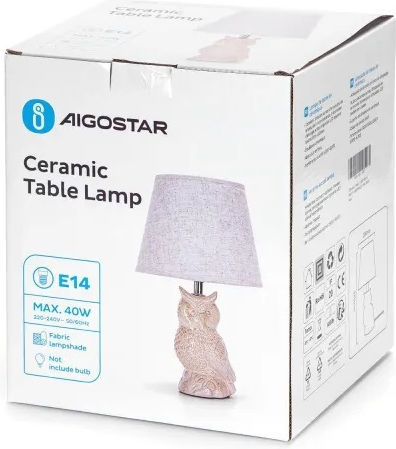 Aigostar Κεραμικό Πορτατίφ για Ντουί E14 με Μπεζ Καπέλο και Βάση