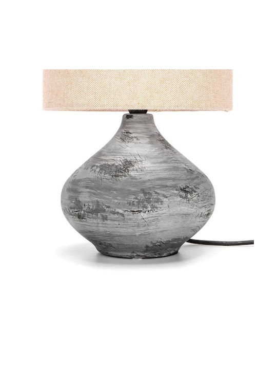 Aigostar Ceramic Table Lamp for Socket E14 with Beige Shade and Gray Base