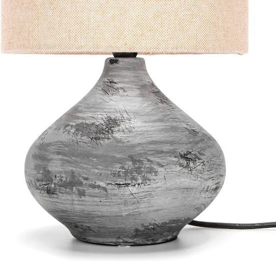 Aigostar Ceramic Table Lamp for Socket E14 with Beige Shade and Gray Base