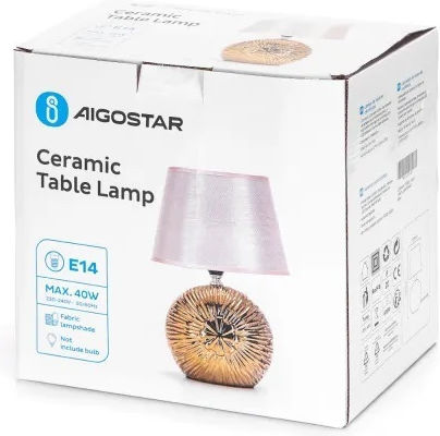 Aigostar Ceramic Table Lamp for Socket E14 with Beige Shade and Gold Base