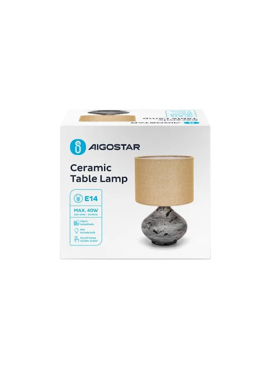 Aigostar Ceramic Table Lamp for Socket E14 with Beige Shade and Gray Base